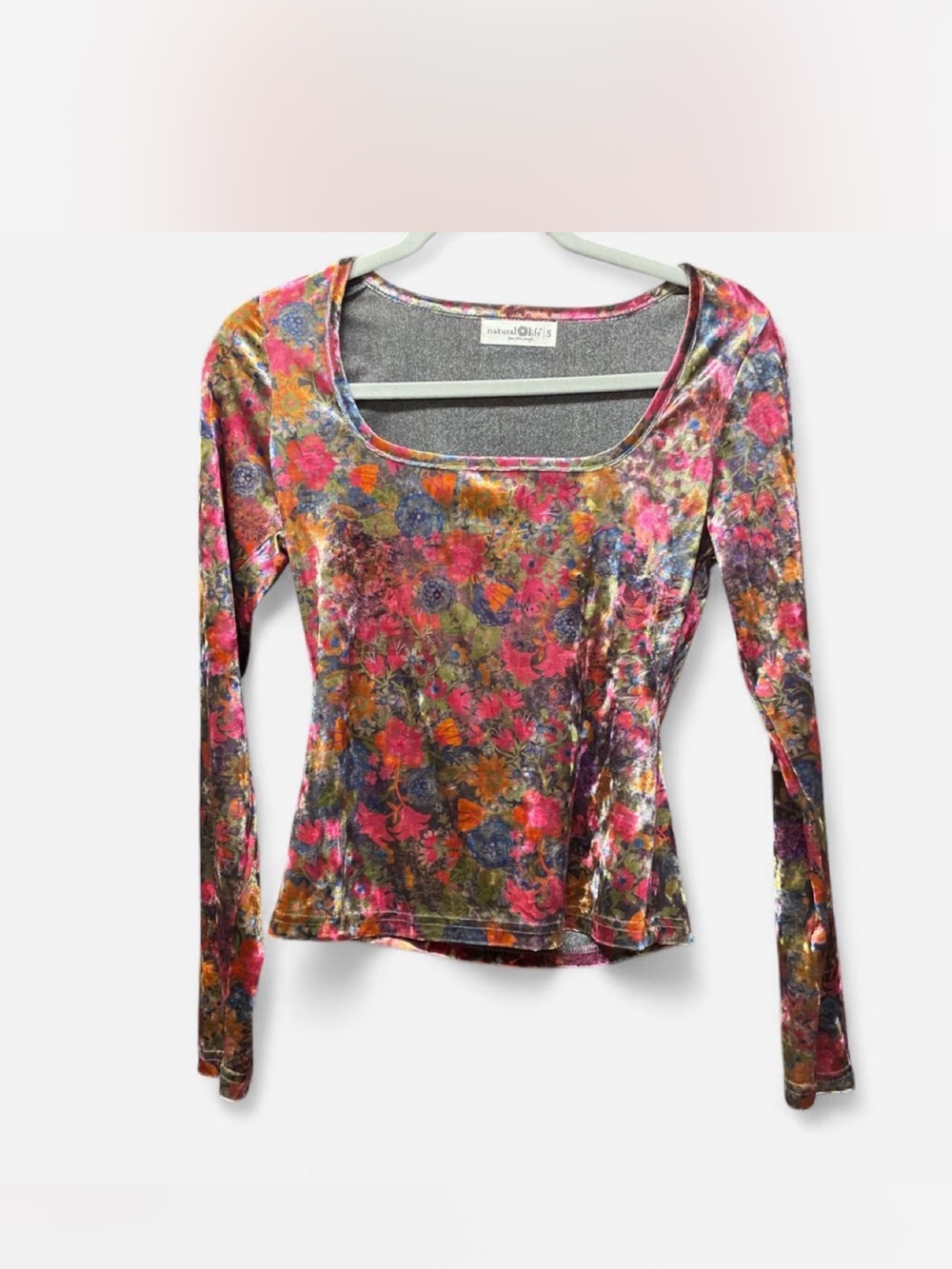 Natural Life Floral Velvet Long-Sleeve Scoop Neck Top